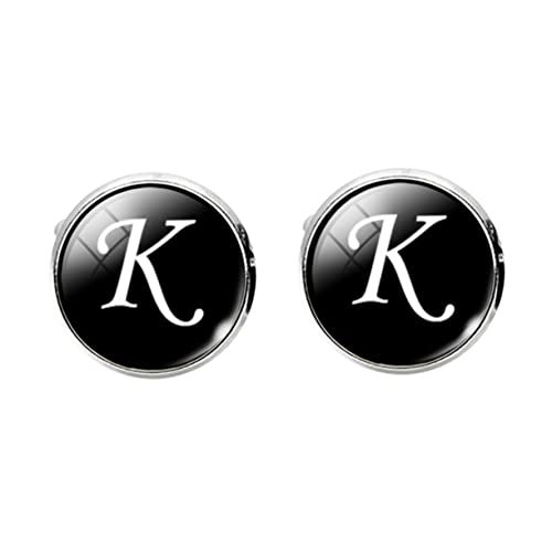 Homoyoyo Glasmanschettenknopf-ärmelknopf Runder Englischer Briefmanschettenknopf All-match-dekorativer Kragenärmelknopf Für Mann (k-buchstabenmuster) von Homoyoyo