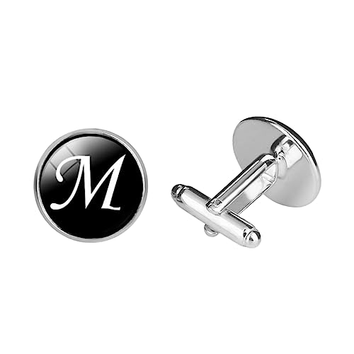 Homoyoyo Glasmanschettenknopf-ärmelknopf Runder Englischer Briefmanschettenknopf All-match-dekorativer Kragenärmelknopf Für Mann (m-buchstabenmuster) von Homoyoyo