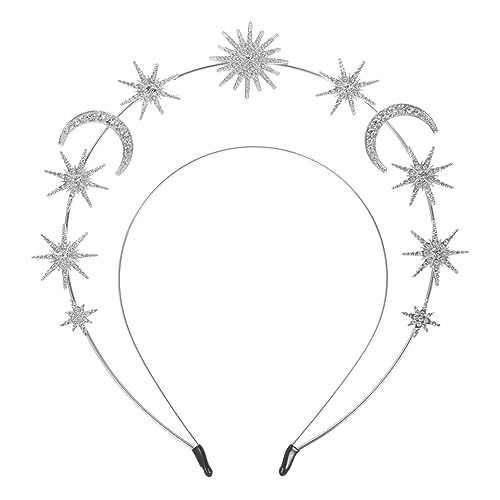 Homoyoyo Göttinnen Haarreif mit Stern und Mondmotiven Doppellagiges Metall Design für Komfortablen Eleganter Haarschmuck für Braut Party und Festliche Anlässe Silberfarben von Homoyoyo