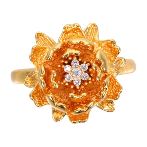 Homoyoyo Lotusring Für Damen Verstellbarer Offener Ring Gold Süßer Blumenring-schmuck Lotusringe in Chinesischem Stil Verstellbare Ringe Für Frauen Und Mädchen von Homoyoyo