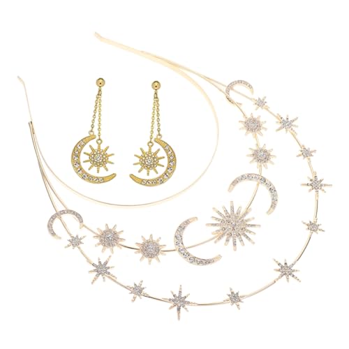 Homoyoyo Goldene Stern und Mond Krone Haarreif mit Ohrclips Dreischichtiger Goddess Headpiece für Frauen Eleganter Haarschmuck für Hochzeit Party und Festliche Anlässe von Homoyoyo