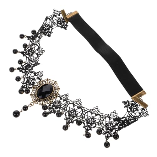 Homoyoyo Gothic Spitzen Choker Halskette mit Schwarzem Tassel Haarband Verstellbar Vampir Inspiriertes Halloween Accessoire für Damen Bequemes Langlebiges Stoffdesign Vielseitig für Kostüm von Homoyoyo