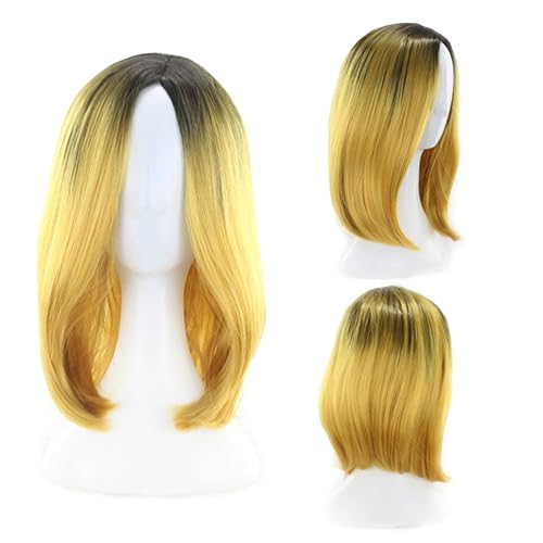 Homoyoyo Gradient Bob Perücke für Damen Hochtemperatur Kunsthaar Cosplay Wig Gelb Kurze Gerade Frisur für Partys und Cosplay Anlässe Waschbar und Wiederverwendbar von Homoyoyo
