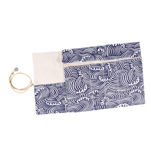 Homoyoyo Große Kapazität Rollmäppchen Federmäppchen aus Canvas Leinwand Praktischer Stifterollen Organizer für Buntstifte und Zeichenstifte Handgefertigte Japanische Wellenoptik für von Homoyoyo