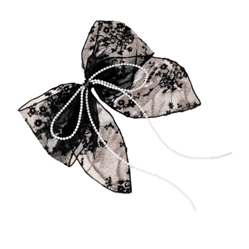 Homoyoyo Große Spitzen Schleifen Haarspange mit Perlen und Tasseln Eleganter Schwarzer Haarklammer für Damen Festhaltend für Dickes und Dünnes Haar für Party Alltag und Festliche Anlässe von Homoyoyo