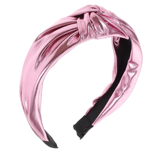 Homoyoyo Herz-knoten-stirnband Aus Hellrosa Pu-stoff Metallisch Glitzerndes Stirnband Für Mädchen Valentinstag-accessoires Thanksgiving Und Disco-events-haube von Homoyoyo