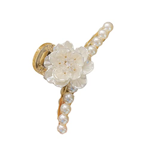 Homoyoyo Haarklammer Camellia mit Perlen Charmante Haarspange für Damen Vielseitiger Haarschmuck Schonender Haarclip für Alltag und Festliche Anlässe Weißer Blumen Design von Homoyoyo