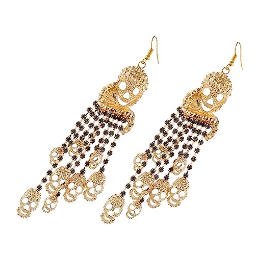 Homoyoyo Halloween Ohrhänger Damen Schädel Ohrringe mit Quaste Leichte Hängende Gothic Schmuck für Karneval und Mottoparty Langlebig und Rostfrei Goldfarbene Ohrringe von Homoyoyo