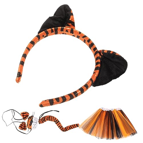 Homoyoyo Halloween Tiger Cosplay Teilig Tigerohren Haarreif Schleife und Tutu Rock für Erwachsene Party Karneval Bühnenauftritt von Homoyoyo