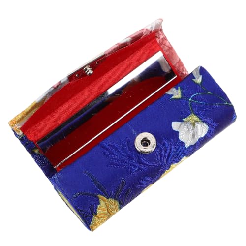 Homoyoyo Handbestickter Seiden Lippenstifthalter mit Integriertem Spiegel Tragbare Kosmetiktasche für Damen Weicher Blauer Lippenstift Organizer Eleganter Makeup Pouch für Unterwegs von Homoyoyo