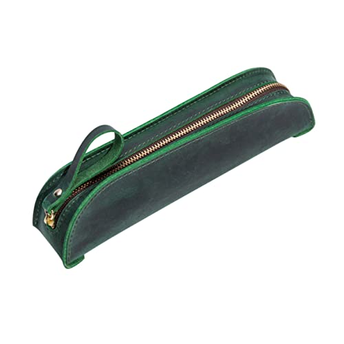 Homoyoyo Handgefertigte Echtleder Stifterolle mit Reißverschluss Vintage Federmäppchen für Füller und Kugelschreiber Robuste Grüne Ledertasche für Büro Uni und Alltag von Homoyoyo