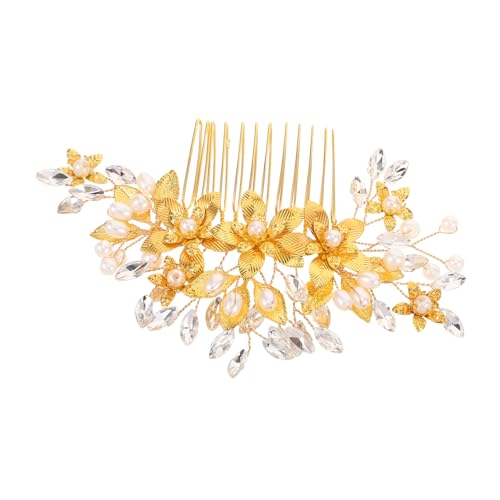 Homoyoyo Handgefertigter Goldfarbener Haarkamm mit und Perlen Sicherer Legierter Brautschmuck für Hochzeit Abendkleider Formelle Anlässe Haar Accessoire für Damen von Homoyoyo