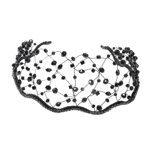 Homoyoyo Handgewebtes Tiara Haarschmuck Perlen Braut Kopfband Mesh Haarnetz Damen Hochzeitsdekor Schwarz Stirnband für Hochzeit Braut und Fest von Homoyoyo