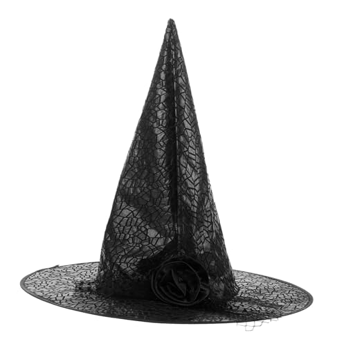 Homoyoyo Hexenhut Mit Spitzenschleier Und Rosennetz Für Halloween-partys Kinderkostüm Party-dekoration Stoffhexenhut Für Cosplay-events von Homoyoyo