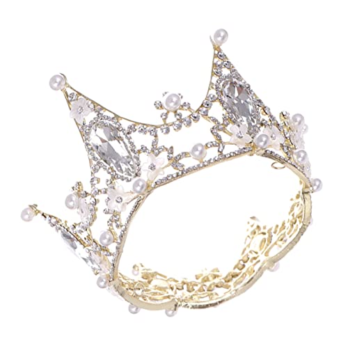 Homoyoyo Hochwertige Braut Tiara mit Perlen und Funkelnden Strasssteinen Goldfarbenes Haarschmuck Crown für Hochzeit Festzug Abschlussball und Fotografie Stilvoller Brautschmuck von Homoyoyo