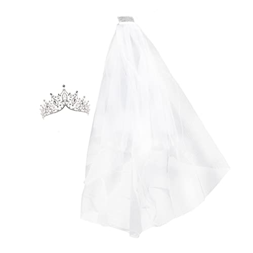 Homoyoyo Hochwertiges Braut Tiara mit Silber Alloy Haarkrone und Weißem Doppel Schleier Haar Accessoire für Hochzeit Braut und Damen Leichtes und Langlebiges Design von Homoyoyo