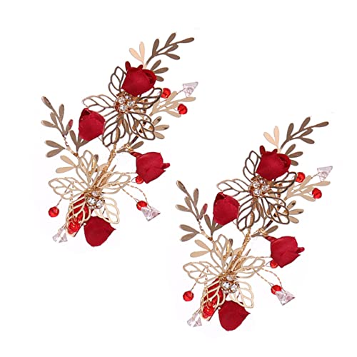 Homoyoyo Hochzeits Haarspangen Rote Chinesische Blumen Haarschmuck Handgefertigt Brautschmuck für Festliche Anlässe Party Karneval von Homoyoyo