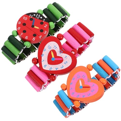 Homoyoyo Holz Armbanduhren Spielzeug 3 Stück Niedliche Cartoon Hölzerne Uhren Spielzeug Elastische Holzarmbanduhren Armband Simulation Armbanduhren Für Srudents Kinder von Homoyoyo