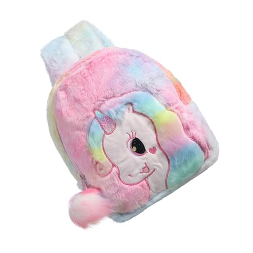 Homoyoyo Plüsch Cartoon Schultasche Junge Mädchen Bunte Rucksack Winter Mädchen Reisetasche Kinderschulrucksack Einhornrucksack von Homoyoyo