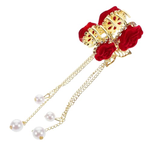 Homoyoyo Kleine Rote Haarklammer mit Rosafarbener Blumenfrottierverzierung Halboffene Haarklammer für Damen und Teens Praktische Haarschmuck klaue für Alltag und Hochzeit Einzigartiger von Homoyoyo