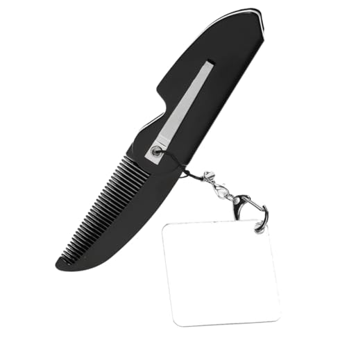 Homoyoyo Kompakter Faltbarer Feinzahn kamm mit Schlüsselanhänger und Quadratischem Spiegel Leichter Reise taschenkamm für Männer Faltbar Robust Platzsparend für Bartpflege und Unterwegs von Homoyoyo