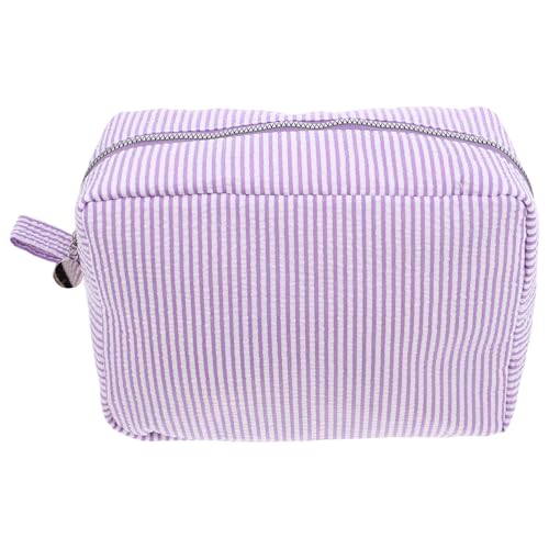 Homoyoyo Kosmetiktasche Für Damen Große Kapazität Gestreiftes Muster Reise-Make-up-Organizer Tragbar Aus Baumwollleinen Und Polyester Für Reisen Und Täglichen Gebrauch von Homoyoyo