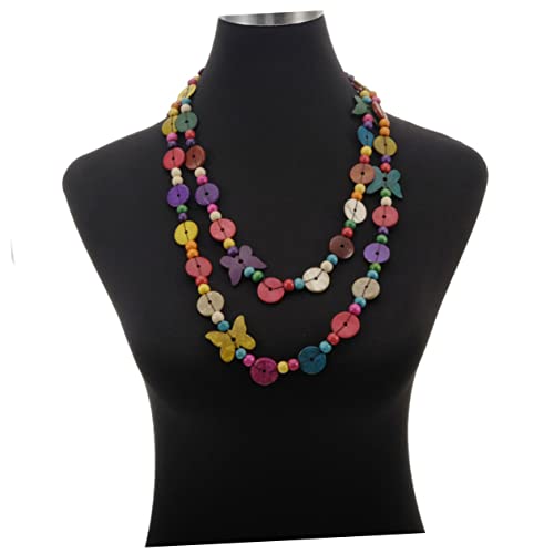 Homoyoyo Lange Boho Halskette mit Handgefertigten Holzperlen Kokosnussschalen Anhänger Damen Schmuck Einzigartiges Design für Besondere Anlässe Vielseitig Einsetzbar von Homoyoyo