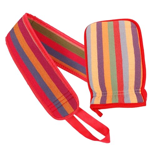 Homoyoyo Langstreifiger Roter Dusch Back Scrubber mit Peelingfunktion Langlebiges Badehandtuch für Körperreinigung Sanfte Hautpflege für Erwachsene und Familie zu Hause von Homoyoyo