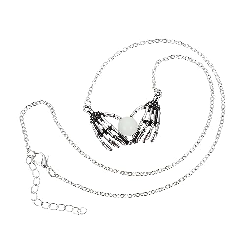 Homoyoyo Luminous Skeleton Hand Anhänger Halskette Legierung Leuchtendes Punk Schmuckstück für Halloween und Party Stylisches Langlebiges Party Accessoire für Frauen und Männer von Homoyoyo