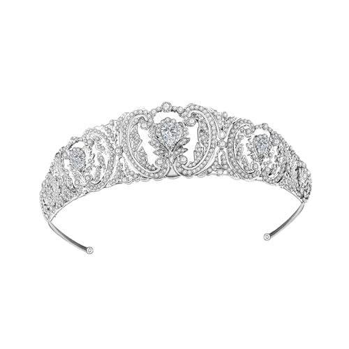 Homoyoyo Luxuriöses Brautdiadem mit Funkelnden Strasssteinen Tiara Haarband für Hochzeit Festzug Abschlussball Geeignet für Braut Brautjungfern Besondere Anlässe Weiß von Homoyoyo