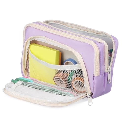 Homoyoyo Mäppchen Beutel Hochschule Tragbar Fächer Vielseitig Fall Ästhetisch Rosa Abteil Bleistift Aufbewahrungstasche Multi Enthalten Kapazität Groß Karikatur Kind Weberei Violett von Homoyoyo