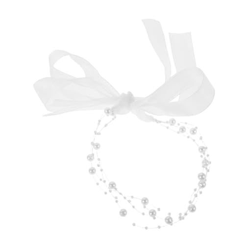 Homoyoyo Mehrschichtiges Perlen stirnband mit Transparentem Fischerdraht Eleganter Brautschmuck für Damen Leichtes und Langlebiges Hochzeits haarband mit Weißen Kunstperlen Vielseitig für von Homoyoyo