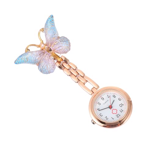 Homoyoyo Krankenschwester Clip On Uhr mit Schmetterlingsdesign Quarz Taschenuhr für Frauen Tragbare Pflegeuhr Ansteckuhr Praktische Hängeuhr für Alltag von Homoyoyo