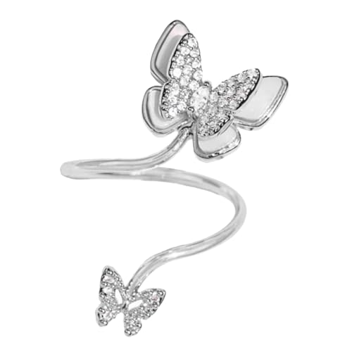 Homoyoyo Offener Damenring Vintage Schmuck mit Zirkonia Strasssteinen Verstellbarer Modischer Fingerschmuck Kreative Nageldekoration für Frauen Silberner Ring von Homoyoyo