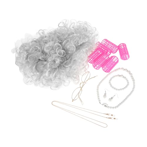 Homoyoyo Old Lady Perücke mit Lockenwicklern Damen Kostüm Zubehör für Halloween Cosplay Bühnenauftritte Brille und Kette Bequem Sicher Homoyoyo Old Lady Perücke mit Lockenwicklern Damen Kostüm Zubehör für Halloween Cosplay Bühnenauftritte Brille und Kette Bequem Sicher von Homoyoyo