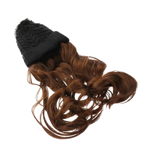 Homoyoyo Strickperückenhut Für Frauen Mit Langen Lockigen Haarteilen Synthetischem Haarteil Und Gestricktem Bommel Lässiges One-design von Homoyoyo