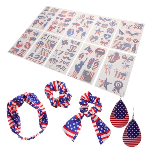 Homoyoyo Patriotisches Independence Day Haarband und Ohrring Sticker Flagge Dekoratives Party accessoire für Damen und Mädchen Einfach Anzubringen Festliche Unabhängigkeitstag Deko von Homoyoyo