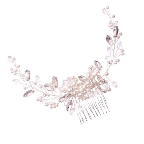 Homoyoyo Perlen Haarkamm Brautschmuck Handgefertigt Retro Blumen Haarspange Weiß Eleganter Haarschmuck für Hochzeit Damen Braut Accessoires von Homoyoyo