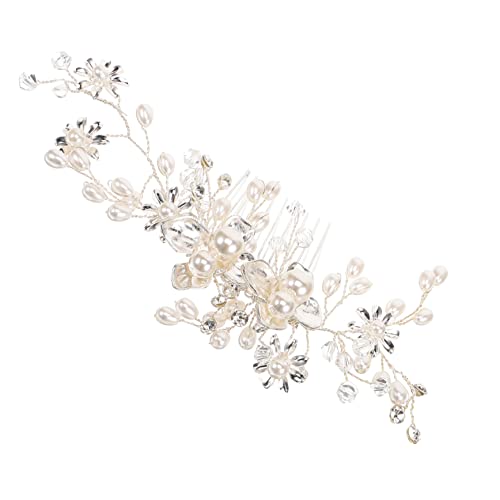 Homoyoyo Perlen Haarkamm Silberfarben Leichtes Brautschmuck Accessoire Festlich für Hochzeit Braut und Brautjungfer Hochsteckfrisur von Homoyoyo