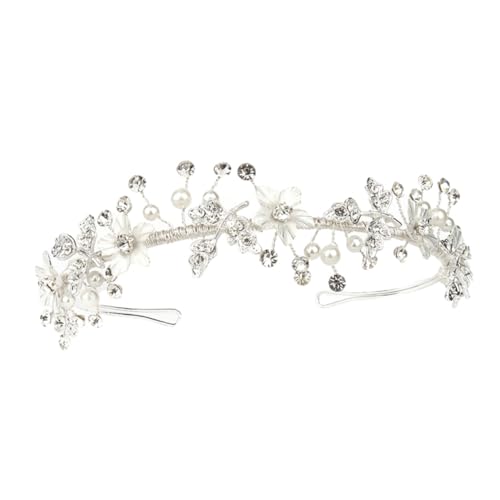 Homoyoyo Perlen Haarschmuck Silber Handgefertigter Braut Haarreif mit Blumen Motiv Eleganter Hochzeitsschmuck für Damen und Besondere Anlässe von Homoyoyo