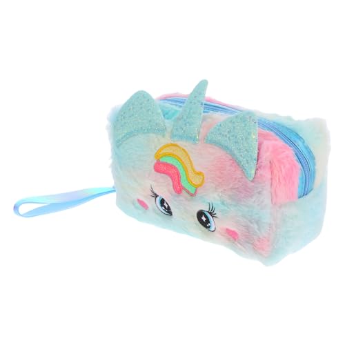 Homoyoyo Plüsch Federmäppchen Einhorn Blau Großes Schreibwarentasche Mädchen Kosmetiktasche Weich Fuzzy Multifunktional Organizer Für Schule Reise von Homoyoyo