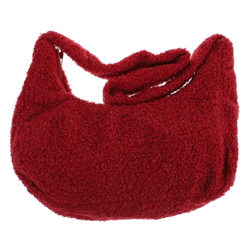 Homoyoyo Plüsch Handtasche Schicke Damen Handtasche Fleece Gesteppt Winter Pelzig Flauschig Modisch Niedlich Flauschig Große Kapazität Tragetasche Rot von Homoyoyo