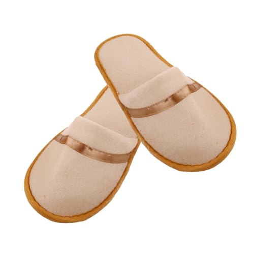 Homoyoyo Plüsch Hausschuhe Hotel Gästehausschuhe Unisex Antirutsch Sohle Geschlossene Zehen Bequeme Weiche Pantoffeln für Männer und Frauen Reise Spa Zuhause Beige mit Braunkante von Homoyoyo