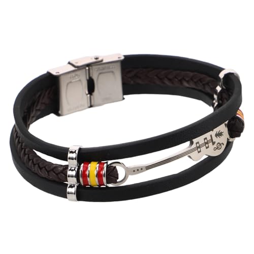 Homoyoyo Punkrock-armband Für Herren: Handgewebtes Kunstlederarmband Mit Gitarrenanhänger Und Ketten – Mehrschichtiger, Von Musik Inspirierter Armreif Für Musiker von Homoyoyo