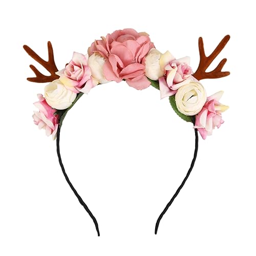 Homoyoyo Rentier Haarreif mit Blüten und Imitat Geweih Elastisches Weihnachts Accessoire für Mädchen Langlebig für Karneval Schulaufführung und Festliche Kostüme von Homoyoyo