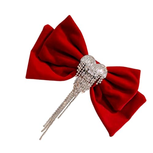 Homoyoyo Rhinestone Bowknot Haarklammer mit Quasten Samt haarclip in Rot Eleganter Haarschmuck für Frauen und Mädchen Geeignet für Hochzeit Party und Alltag von Homoyoyo