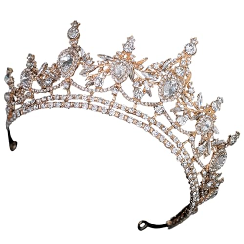 Homoyoyo Rhinestone Krone Stirnband Damen Hochzeit Braut Haarschmuck Glänzende Tiara für Fotoshooting Bühnenauftritt Goldfarbenes Accessoire von Homoyoyo