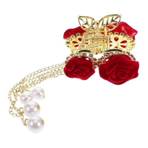 Homoyoyo Rote Rosen Haarklammer Flockig Shark Clip Halb Dutt Haarspange Damen Herbst Winter Stylisch Süß Party Hochzeit von Homoyoyo