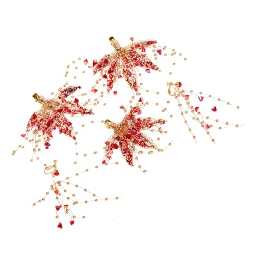 Homoyoyo Rotes Haarschmuck mit Haarklammern und Ohrclips Handgefertigt Stil Goldene Details Modische Accessoires für Damen Eleganter Schmuck für Hochzeit und Besondere Anlässe von Homoyoyo