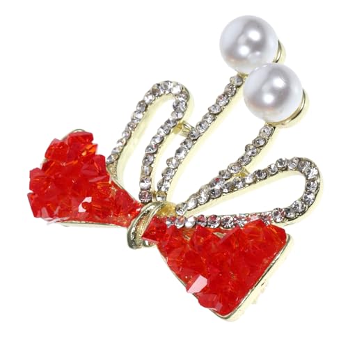 Homoyoyo Schleifen Brosche Krawattennadel Mit Perlen Und Strasssteinen Mädchen Reversnadel Schmuck Hochzeit Anstecknadel Trendy Anstecknadel Brosche Mode-perlen-brosche Rot Zinklegierung von Homoyoyo